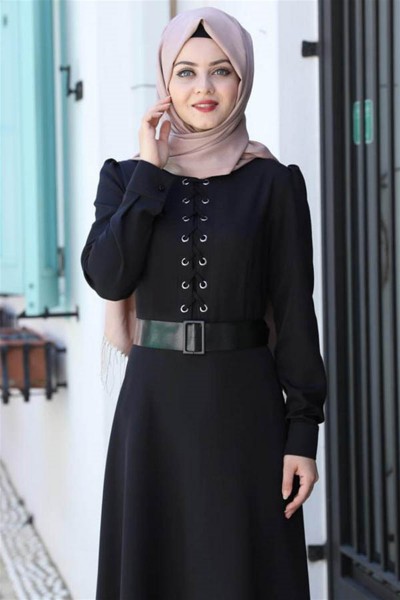 Mina Tesettür Elbise - Siyah